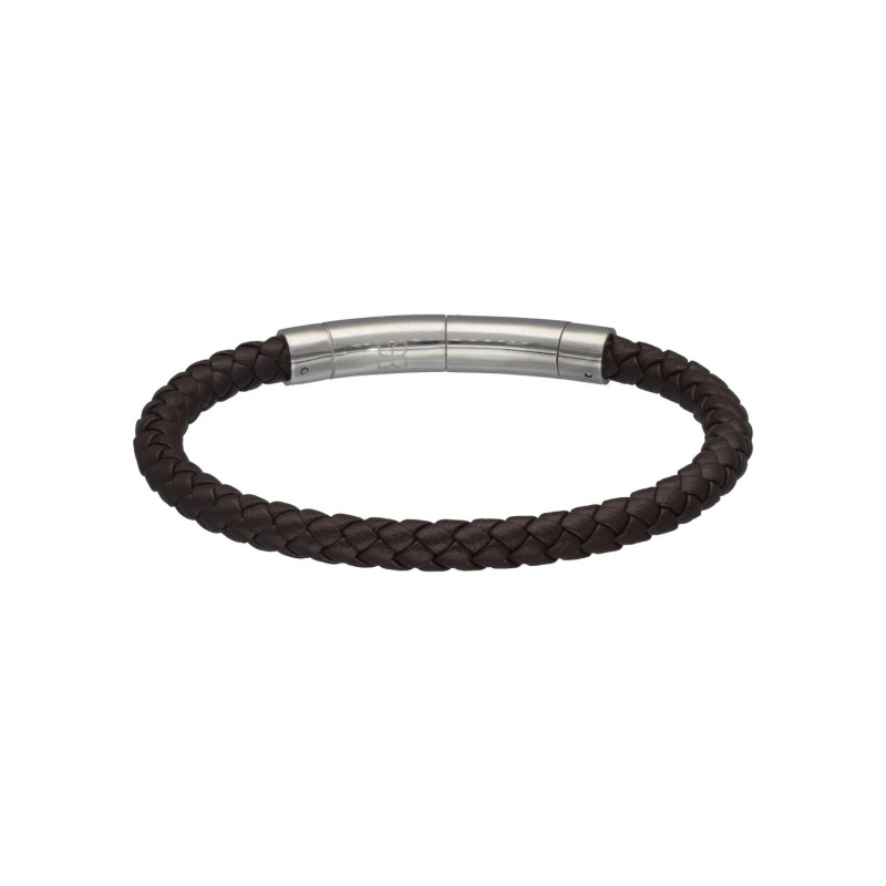 Bracelet CAIRN par ETIKA en Cuir Noir Tressé et Acier - AE-BR70136