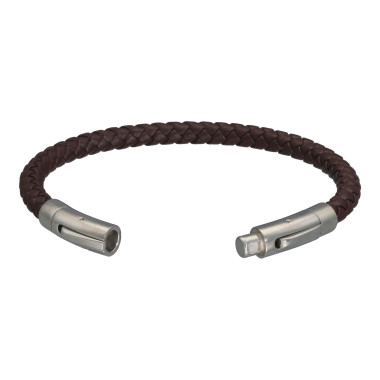 Bracelet CAIRN par ETIKA en Cuir Noir Tressé et Acier - AE-BR70136