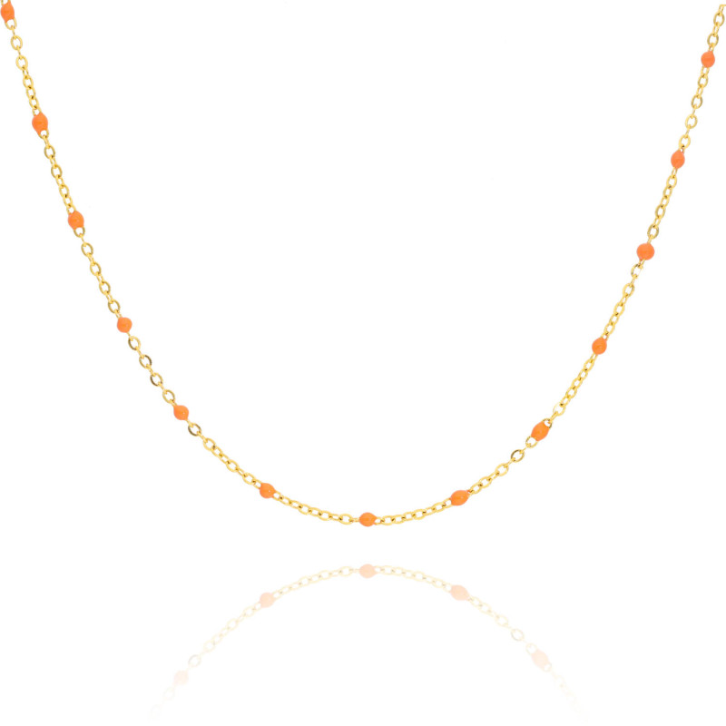 Collier ETIKA en Acier Jaune et Perle de Résine Orange - AE-C7PR0011