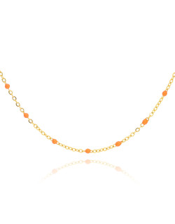 Collier ETIKA en Acier Jaune et Perle de Résine Orange - AE-C7PR0011