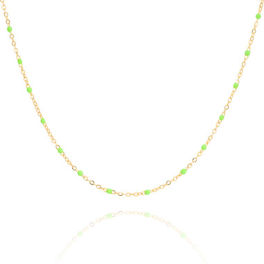 Collier ETIKA en Acier Jaune et Perle de Résine Verte - AE-C7PR0016