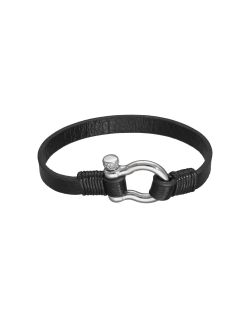 Bracelet ETIKA Fer à Cheval en Acier et Cuir Noir - AE-BR70008