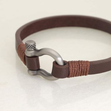 Bracelet ETIKA en Acier et Cuir Marron - AE-BR70093