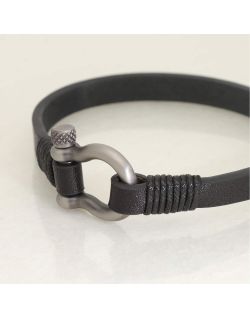Bracelet ETIKA en Acier et Cuir Noir - AE-BR70094