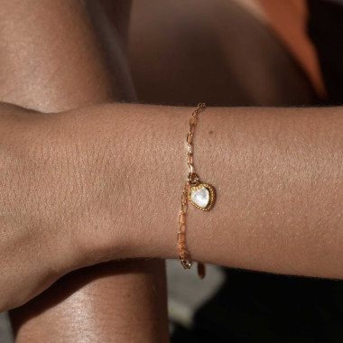 Bracelet LOVY - HIPANEMA en Cuivre Doré et Perles de Verre Blanche