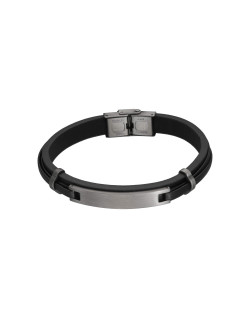 Bracelet ETIKA en Acier et Cuir Noir - AE-BR70144