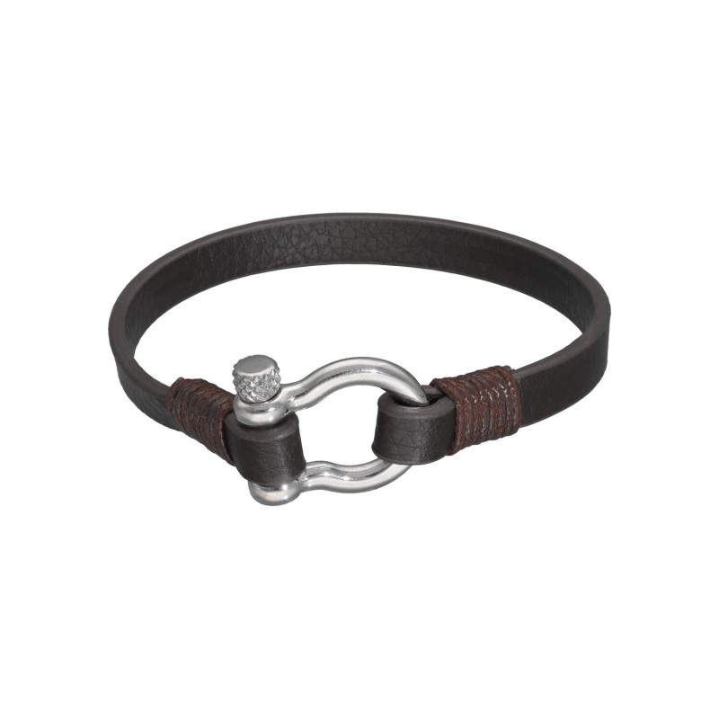 Bracelet Fer à Cheval ETIKA en Acier et Cuir Marron - AE-BR70145