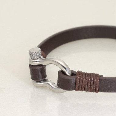 Bracelet Fer à Cheval ETIKA en Acier et Cuir Marron - AE-BR70145
