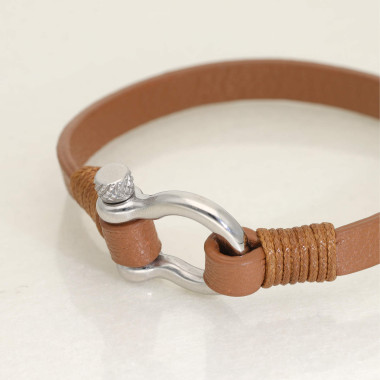 Bracelet Fer à Cheval ETIKA en Acier et Cuir Marron - AE-BR70146
