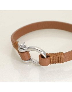 Bracelet Fer à Cheval ETIKA en Acier et Cuir Marron - AE-BR70146