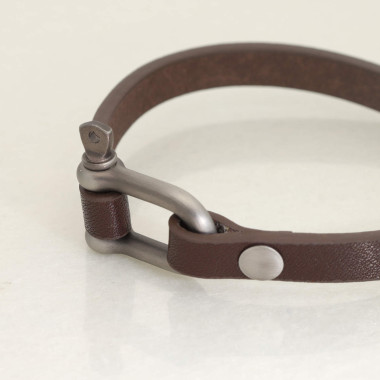 Bracelet Fer à Cheval ETIKA en Acier et Cuir Marron - AE-BR70147