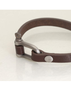 Bracelet Fer à Cheval ETIKA en Acier et Cuir Marron - AE-BR70147