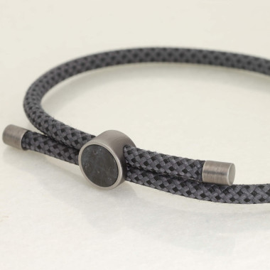 Bracelet ETIKA en Acier et Corde Noire avec Labradorite - AE-BR7LB0002