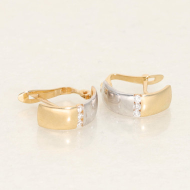 Boucles d'oreilles AÉLYS en Or 375/1000 Bicolore et Diamant 0,09 carat HSI2 - AE-B4DT0021
