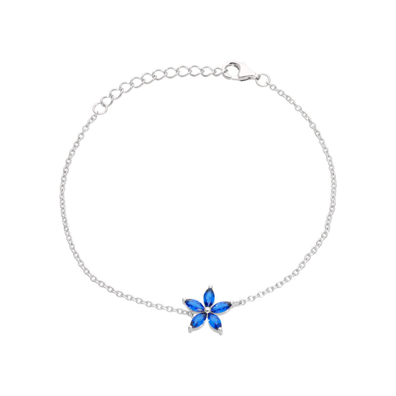Bracelet Fleur AÉLYS en Argent 925/1000 et Oxydes Bleus - AE-BR6OZ0123