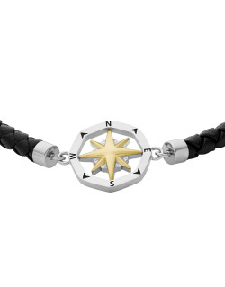Bracelet Boussole FOSSIL Homme en Acier et Cuir Noir - JF04226998