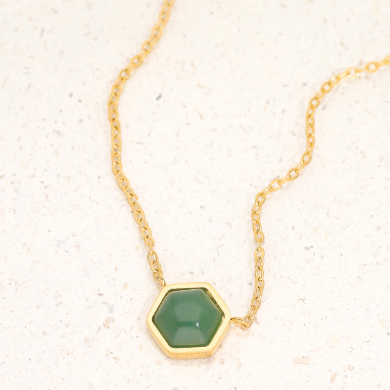 Collier H Xagone Etika En Acier Jaune Et Jade Verte Ae C Ja Aelys