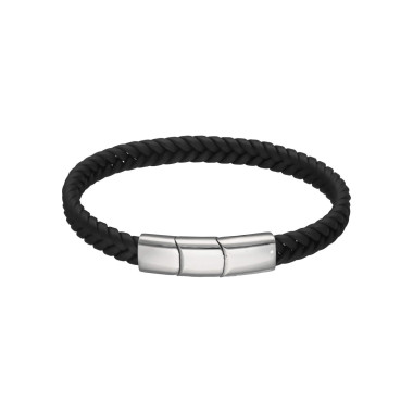 Bracelet ETIKA en Acier et Cuir Noir Tressé - AE-BR70153