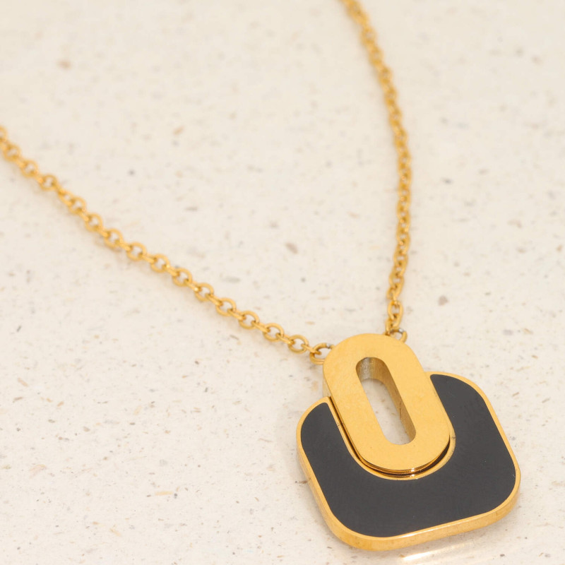 Collier Etika En Acier Jaune Et Mail Noir Ae C Aelys