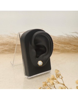 Boucles d'oreilles Héxagone ETIKA en Acier Jaune et Howlite Blanche - AE-B7HO0002
