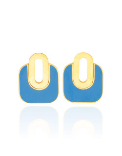Boucles d'oreilles ETIKA en Acier Jaune et Émail Bleu - AE-B70052