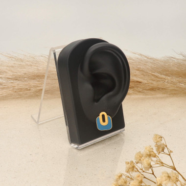 Boucles d'oreilles ETIKA en Acier Jaune et Émail Bleu - AE-B70052