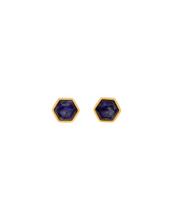 Boucles d'oreilles Héxagone ETIKA en Acier Jaune et Sodalite Bleue - AE-B7SD0002