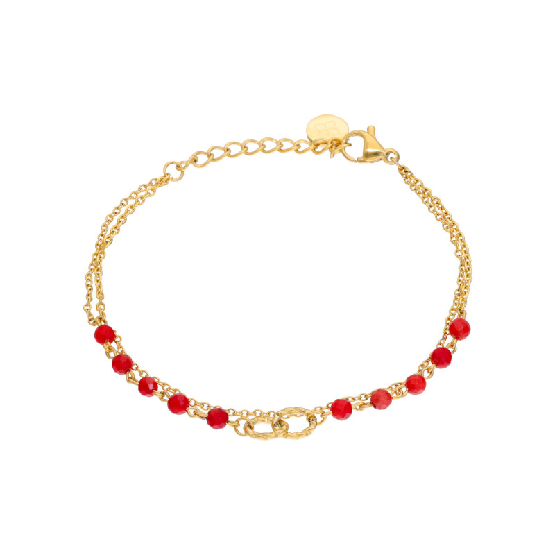 Bracelet Double ETIKA en Acier Jaune et Corail Rouge - AE-BR7CL0001