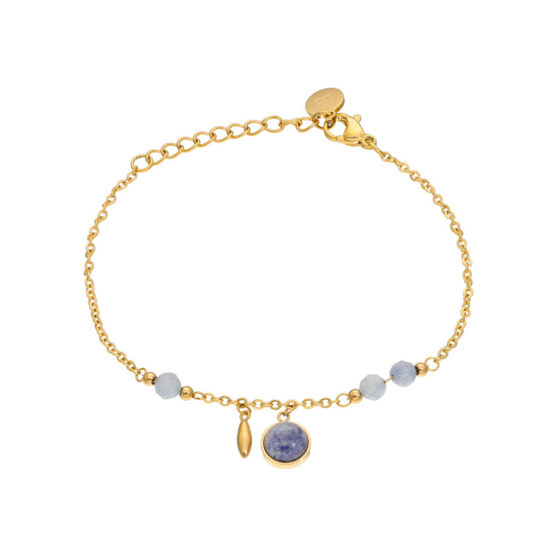 Bracelet Pampilles ETIKA en Acier Jaune et Aventurine Bleue - AE-BR7AV0014