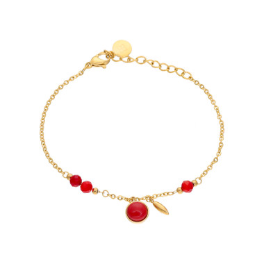 Bracelet Pampilles ETIKA en Acier Jaune et Corail Rouge - AE-BR7CL0002