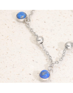 Bracelet Boules et Pampilles ETIKA en Acier  et Lapis-Lazuli Bleu - AE-BR7LA0007