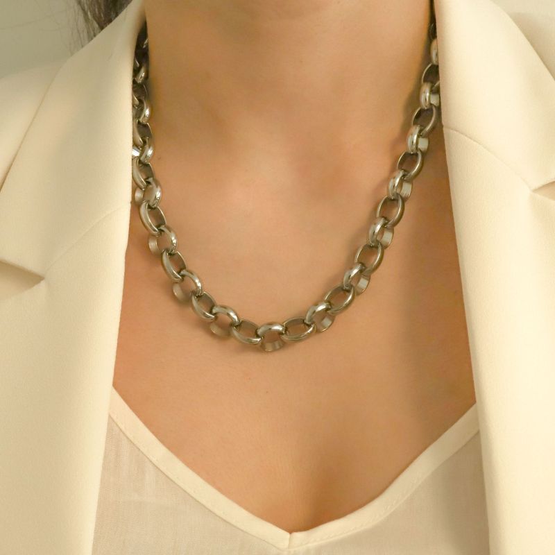 Collier Etika En Acier Gris Maille Jaseron Ae C Aelys