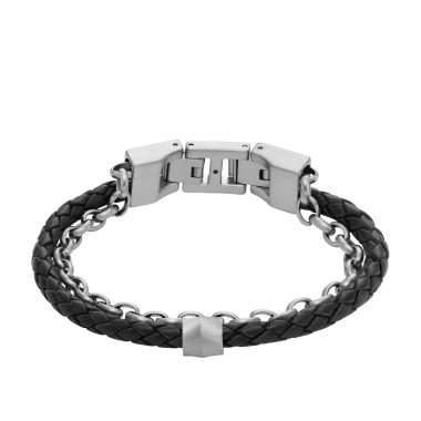 Bracelet FOSSIL Homme en Acier et Cuir Noir - JF04556040