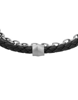 Bracelet FOSSIL Homme en Acier et Cuir Noir - JF04556040