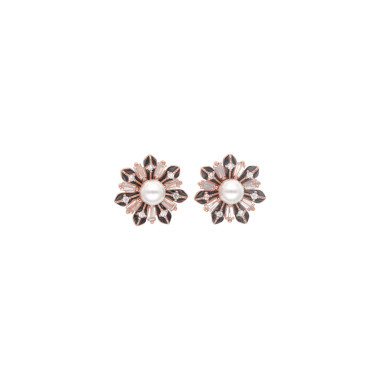 Boucles d'oreilles AÉLYS en Argent 925/1000 Rose avec Oxydes et Perles Blanches - AE-B6OZ0243