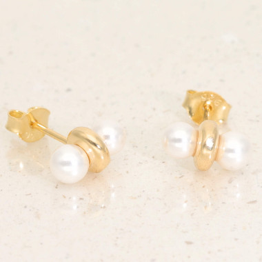 Boucles d'oreilles AÉLYS en Argent 925/1000 Jaune et Perles Blanches - AE-B6PL0016