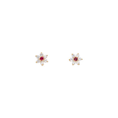 Boucles d'oreilles Fleur AÉLYS en Or 375/1000 et Rubis Rouge - AE-B4RU0008