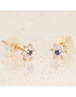 Boucles d'oreilles Fleur AÉLYS en Or 375/1000 et Saphir Bleu - AE-B4SA0008