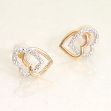 Boucles d'oreilles Coeur AÉLYS en Or 375/1000 Bicolore et Diamant 0,01 Carat HSI2 - AE-B4DT0006