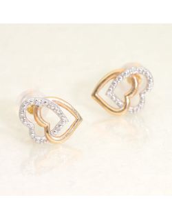 Boucles d'oreilles Coeur AÉLYS en Or 375/1000 Bicolore et Diamant 0,01 Carat HSI2 - AE-B4DT0006