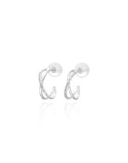 Boucles d'oreilles AÉLYS en Or 375/1000 Blanc et Diamant 0,07 carat - AE-B4DT0043
