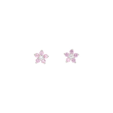 Boucles d'oreilles Fleur AÉLYS en Or 375/1000 Blanc et Oxyde de Zirconium Rose - AE-B4OZ0077