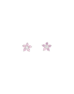 Boucles d'oreilles Fleur AÉLYS en Or 375/1000 Blanc et Oxyde de Zirconium Rose - AE-B4OZ0077