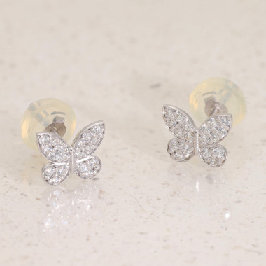 Boucles d'oreilles Papillon AÉLYS en Or 375/1000 Blanc et Oxydes - AE-B4OZ0081