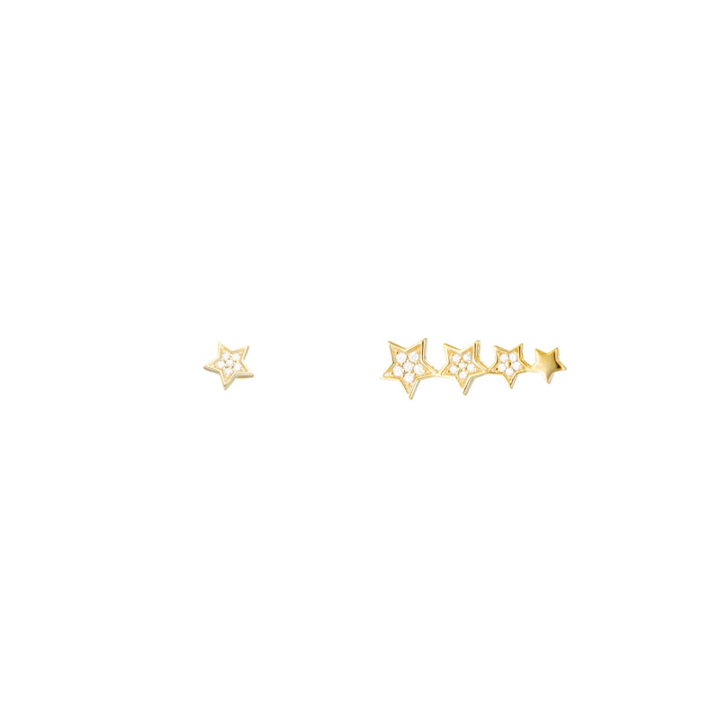 Boucles d'oreilles Dépareillées ABELLION Étoiles en Argent 925/1000 Jaune et Oxydes - AE-B6OZ0274