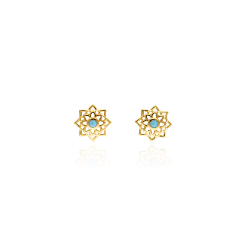 Boucles d'oreilles Fleurs ECLAT DE LUNE en Argent 925/1000 Jaune et Turquoise - AE-B6TQ0001