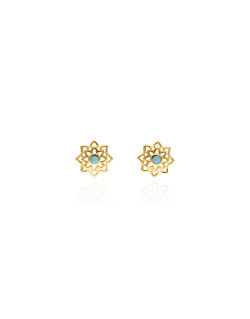 Boucles d'oreilles Fleurs ECLAT DE LUNE en Argent 925/1000 Jaune et Turquoise - AE-B6TQ0001