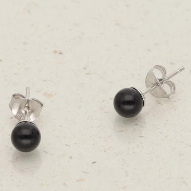 Boucles d'oreilles AÉLYS en Argent 925/1000 Blanc avec Perle Noire - 5 mm - AE-B6PL0020