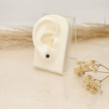 Boucles d'oreilles AÉLYS en Argent 925/1000 Blanc avec Perle Noire - 5 mm - AE-B6PL0020