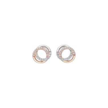 Boucles d'oreilles Cercles Entrelacés ROSEGOLD en Argent 925/1000 Bicolore Blanc et Rose avec Oxydes - AE-B6OZ0313